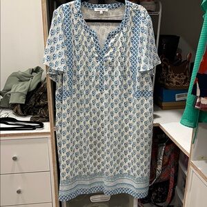 3X Rose & Olive Blue and White printed mini dress